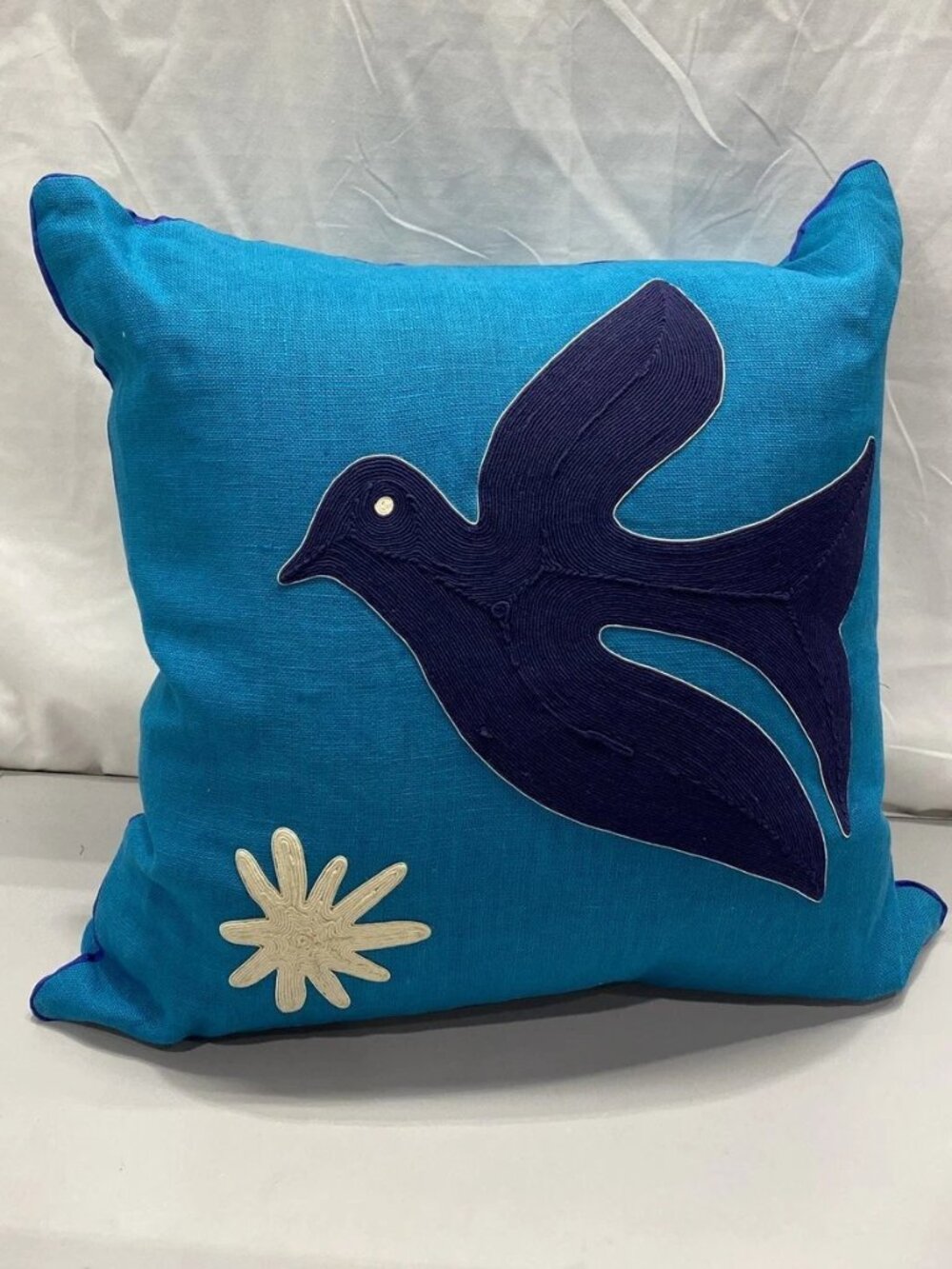 Jonathan Adler Linen Playa Bird Pillow In Blue 20 x 20in